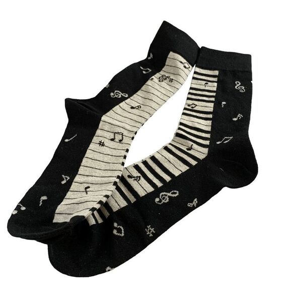 Piano Keyboard Music Note Treble Clef Men's size 6-10 Black white Crew socks - Picture 6 of 8